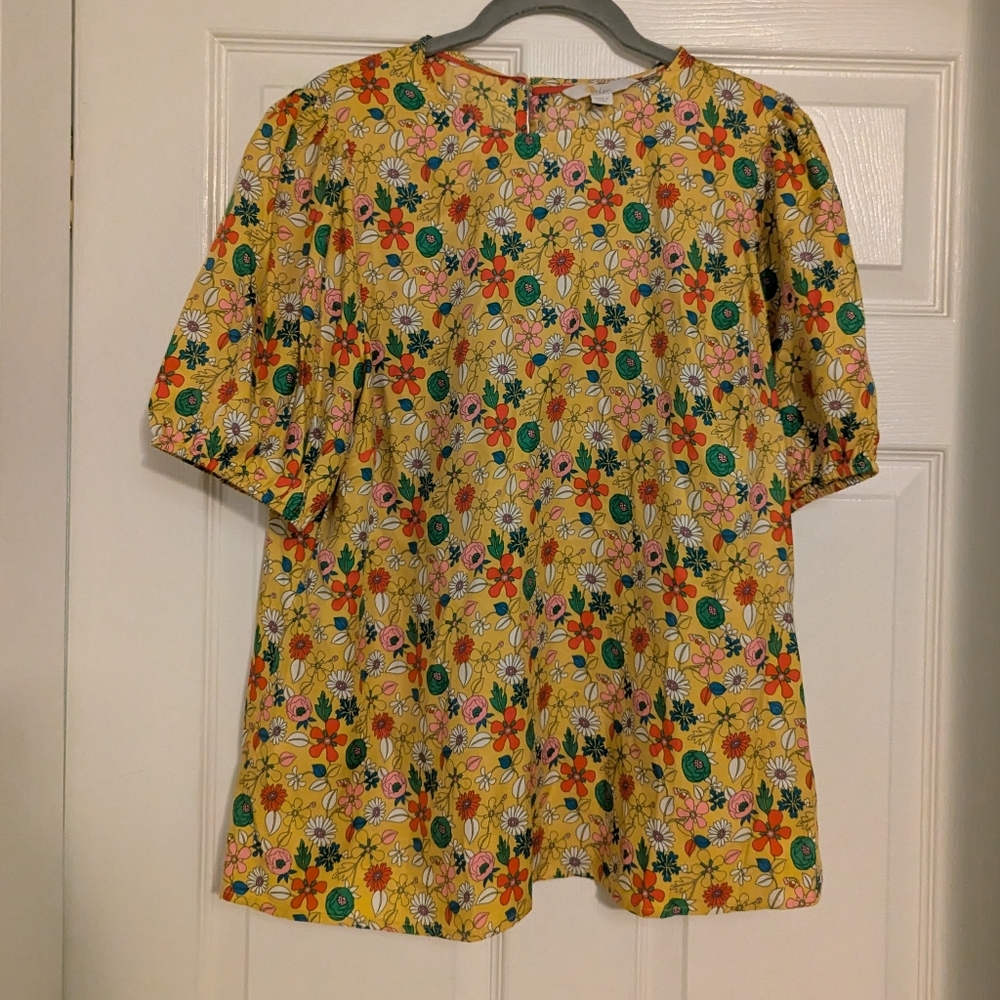 EUC Boden Adriana Puff Sleeve Top in Honeycomb Ditsy Bloom | Size 10 - Picture 3 of 7